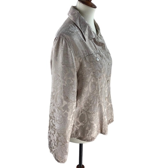 Chico’s Silk Jacket Gold Jacquard Sz 2 Large Lagenlook Classic Minimalist - Picture 12 of 15